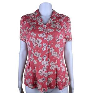 Statements by Danielle 8P Vintage Coral Pink Button Up Floral 100% Silk Blouse
